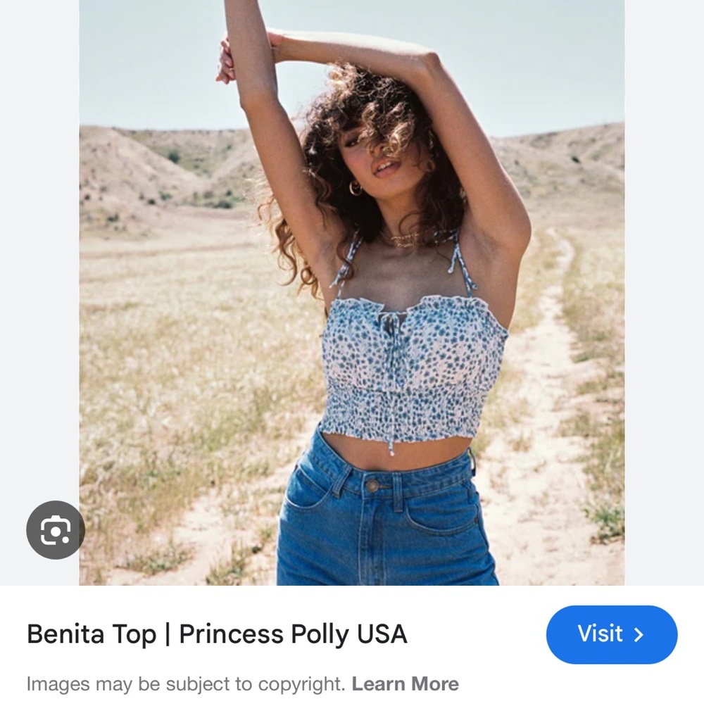 Princess Polly Benita Tank Top - Blue and White